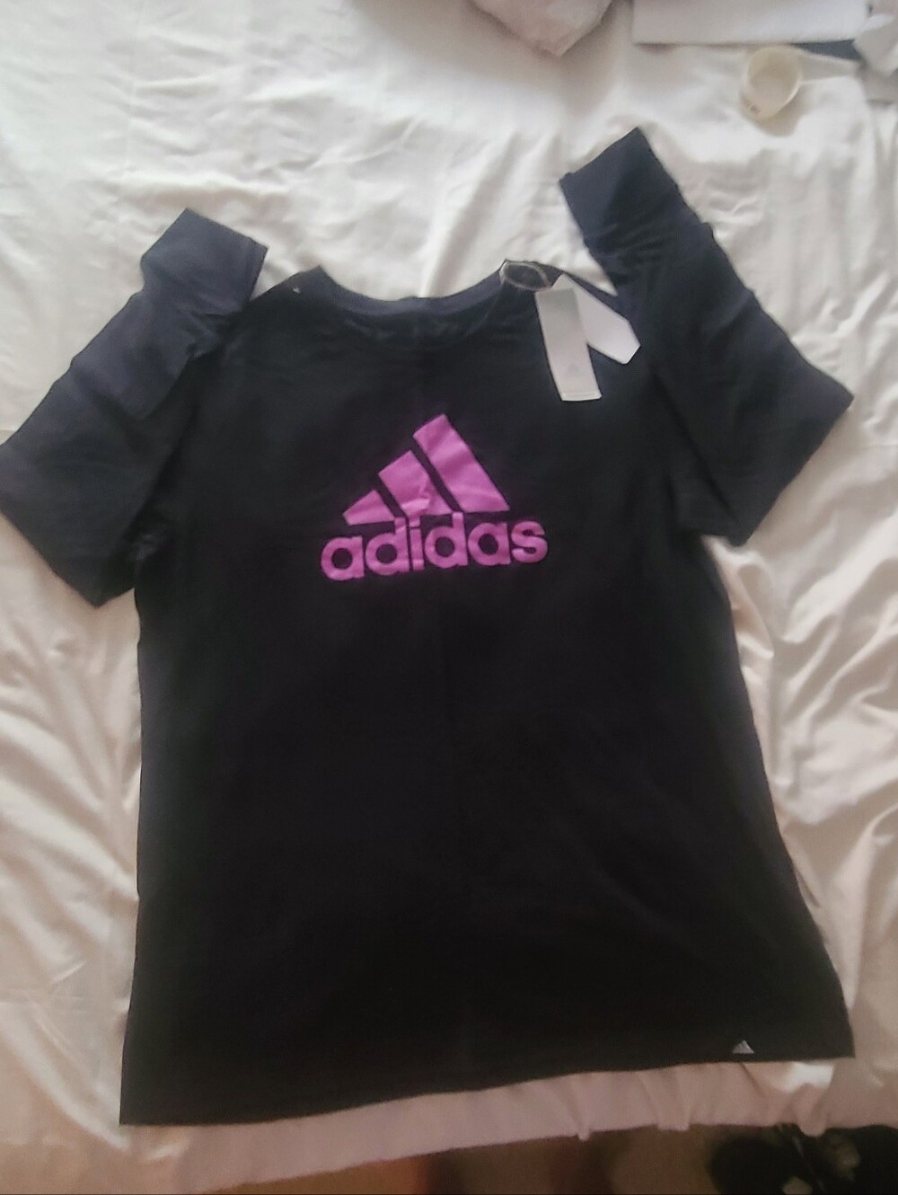 adidas Adult Long Sleeve Tee in Black with Purple Logo